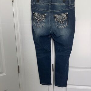 Embellished Dark Blue Cropped Women's Jeans